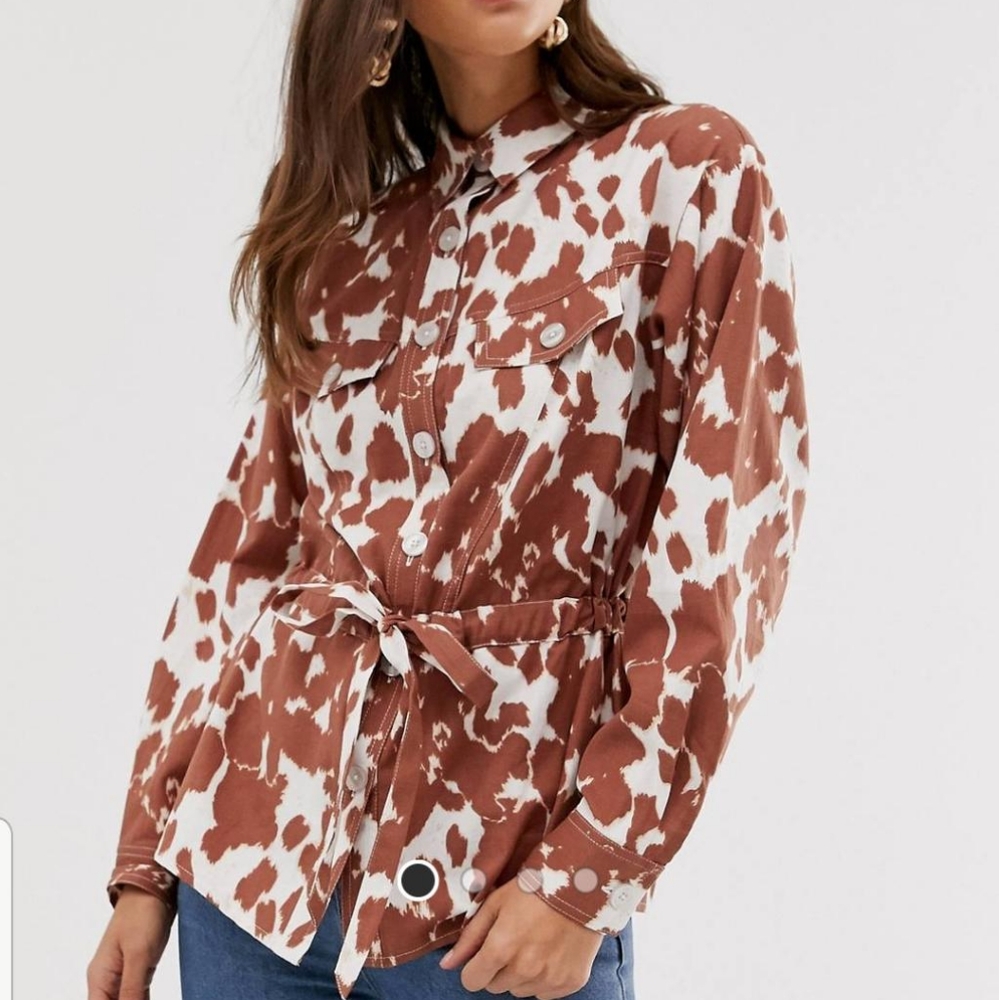 Asos tie cow print button down shirt